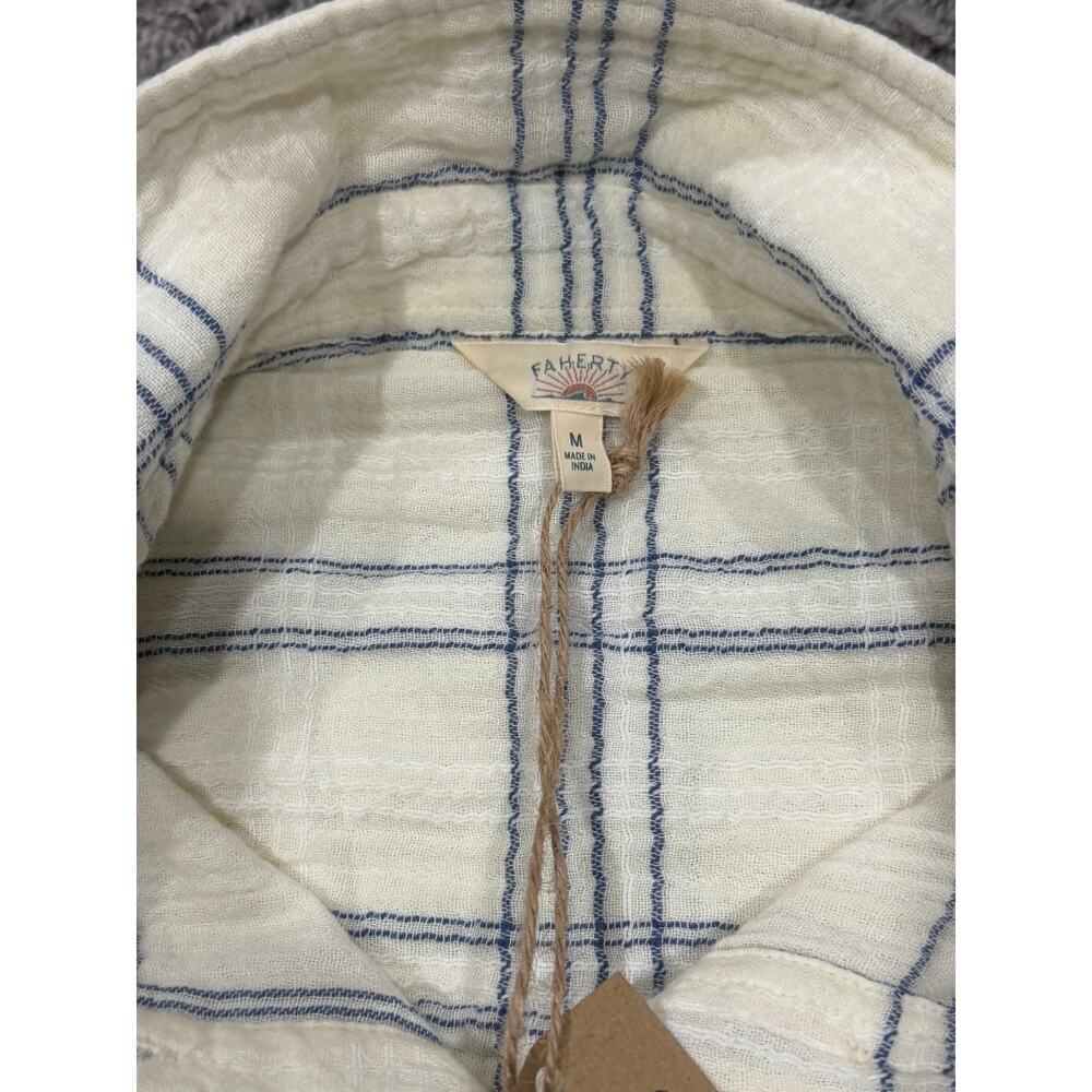 Faherty NWT Dune Cotton Gauze Relaxed Shirt Medium - Blue Cove Plaid - Picture 3 of 4